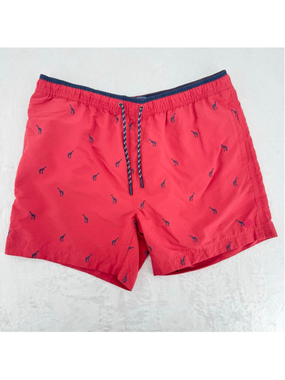 Fat Face Men's Red Swim Trunks Shorts Navy Embroidered Giraffes Mesh Lining XL